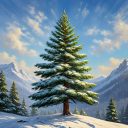 An Evergreen Tree lightly covered with snow